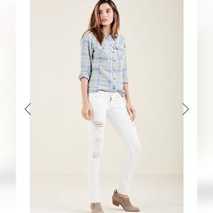 TRUE RELIGION  CURVY HI-RISE RIPPED SKINNY STRETCH JEANS WHITE size 32